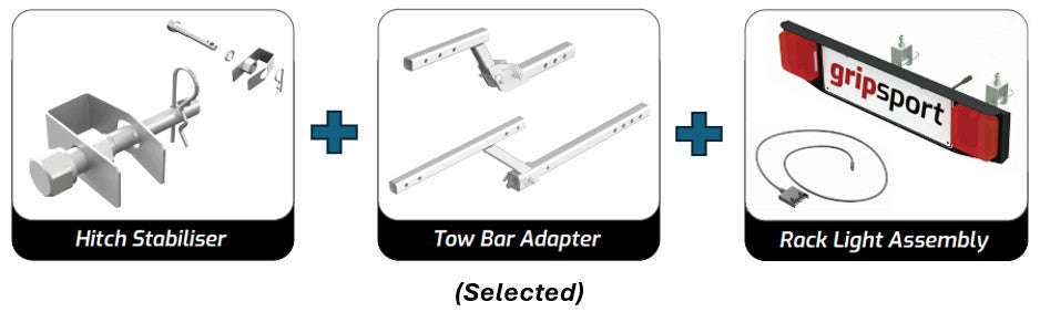 Grip Sport - Adventure Kit - 50mm Non Tilting Towbar & Light Bundle - (part 4) Suits 3 & 4 Bike Caravan Rack
