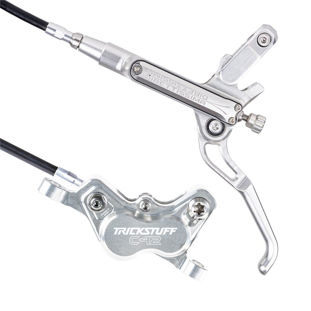 Trickstuff Brakeset - Direttissima - Kevlar Black Hose - Front & Rear - Silver