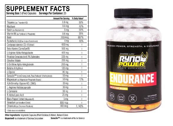 Ryno Power - Endurance / Capsules / 125 Capsules