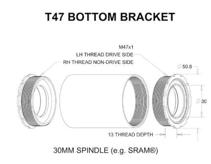Piston Bottom Bracket - T47 Oversized Alloy Sealed (68-73mm Wide - Dub - Suits Trek)