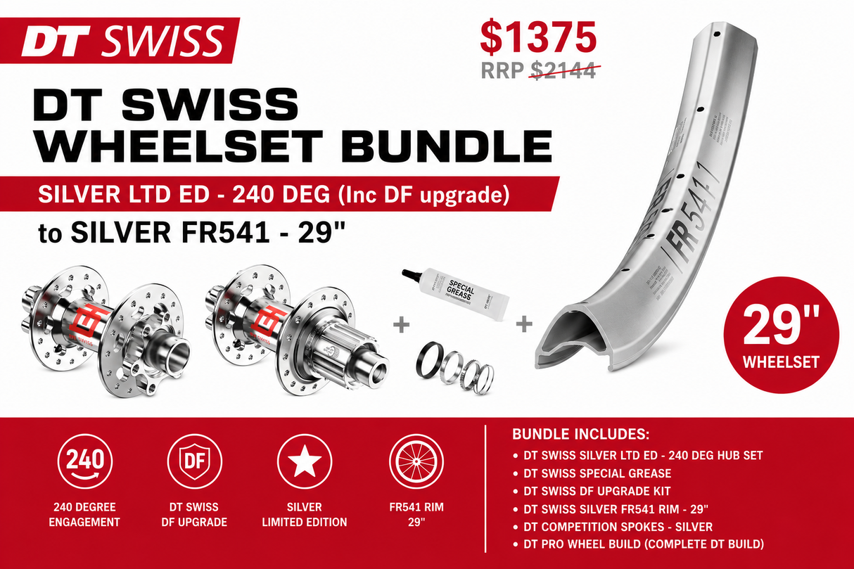 DT SWISS WHEELSET BUNDLE - SILVER LTD ED - 240 DEG (Inc DF upgrade) to SILVER FR541 - 29" - MICROSPLINE