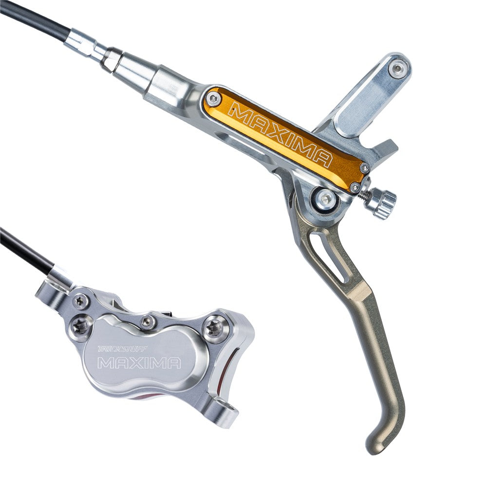 Trickstuff Brakeset - Maxima - Kevlar Black Hose - Front & Rear - Orange / Silver
