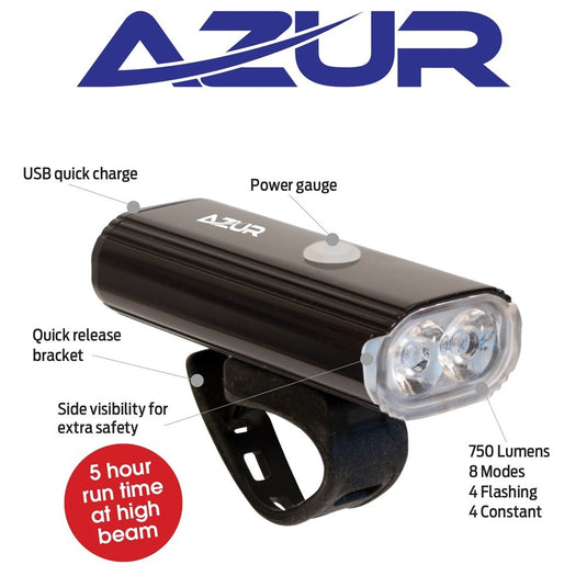 Azur Light - Halo Front Alloy Shell Usb Rechargable - 750 Lumen