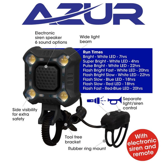 Azur Light - Quad Front Usb Rechareable - Multi Colour With Remote & Siren