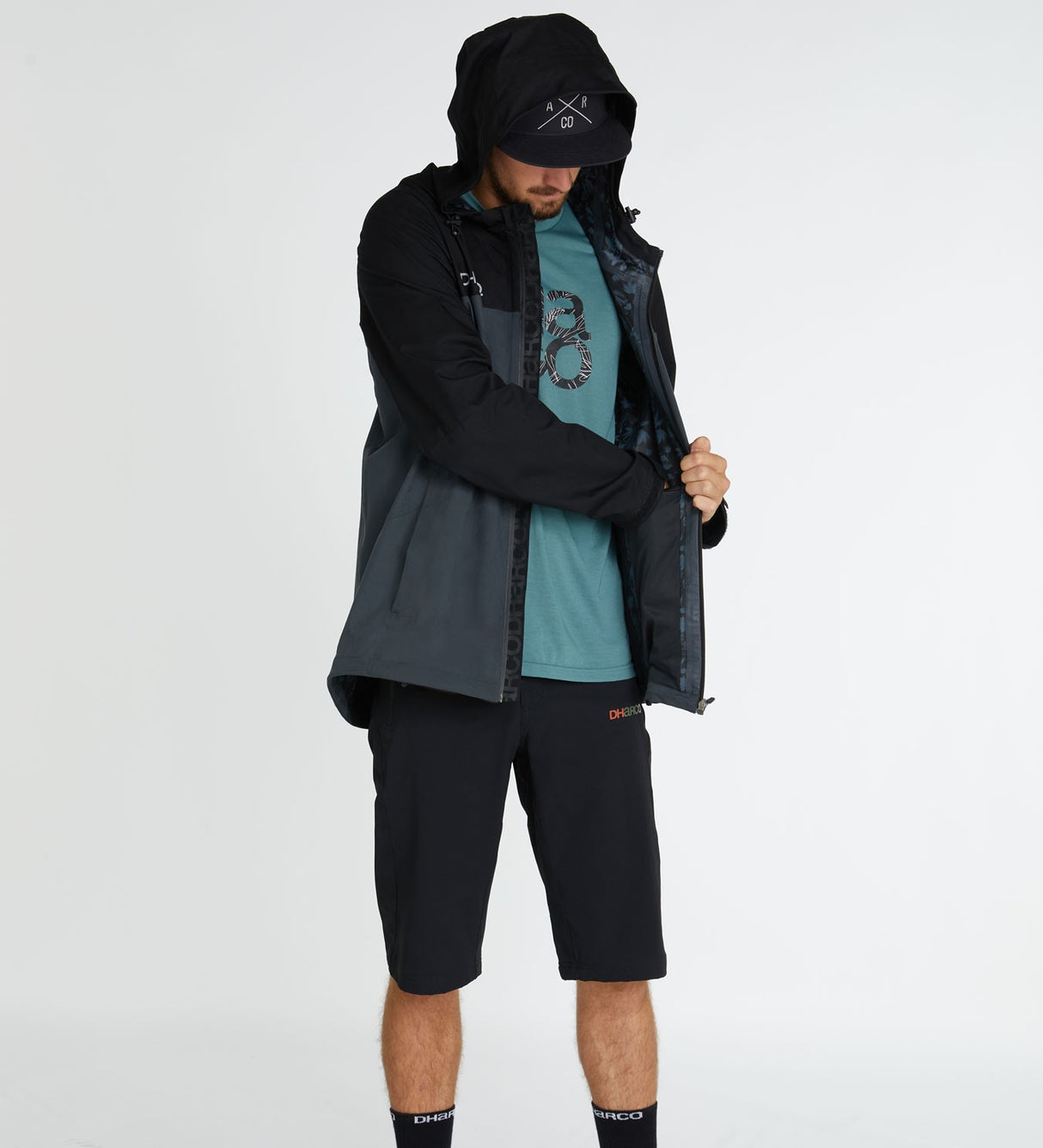 Dharco Mens Rain Jacket Black Grey [sz:x-large]