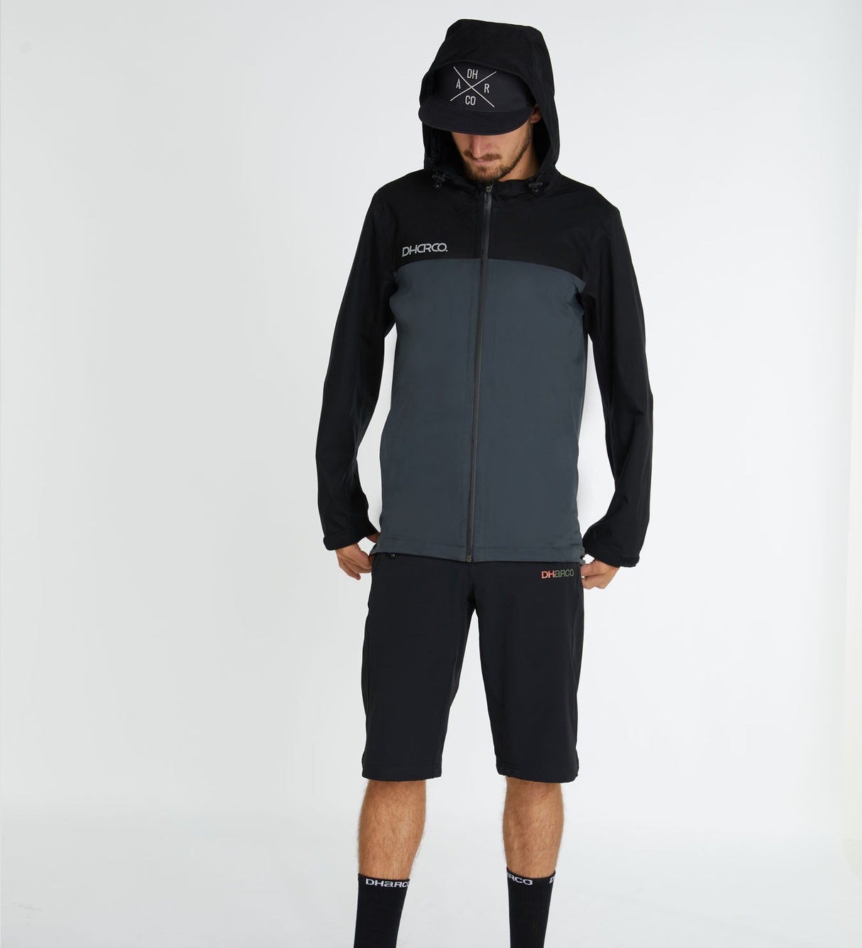 Dharco Mens Rain Jacket Black Grey [sz:x-large]