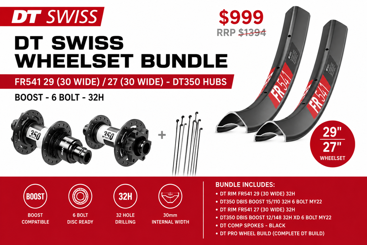 DT SWISS WHEELSET BUNDLE - BLACK - 350 6 BOLT to BLACK FR541 - MX" - XD